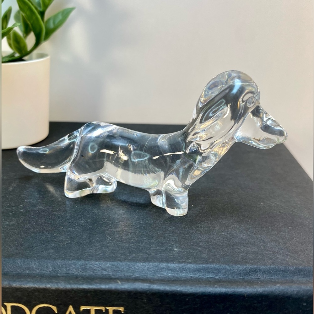 Swedish Glass dachshund weiner dog figurine Scandinavian crystal glass 1980s